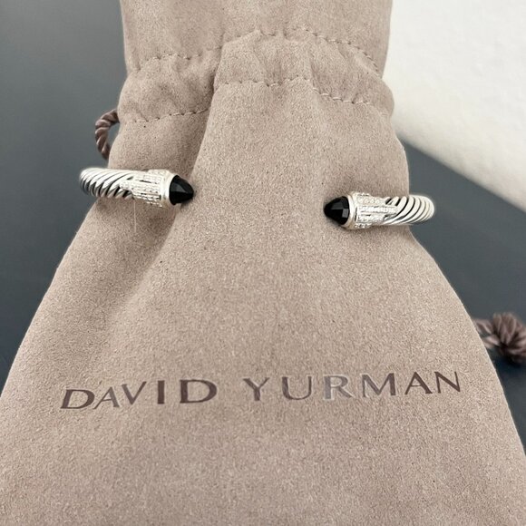 David Yurman Black Onyx 5mm Empire Cable Cuff Sterling Silver Bracelet Pave - Picture 2 of 4